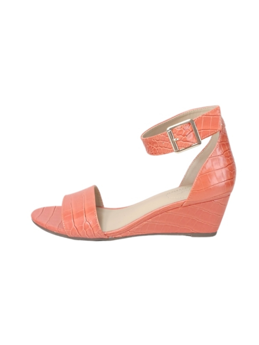 Cato Wedges Women's 8 Orange Croc Embossed Colorful Ankle Strap Shoes